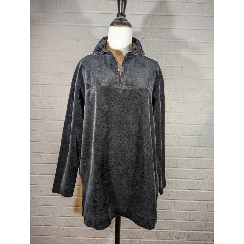 Vintage Susan Bristol Casuals Black Cotton Velvet Pullover 1/4 zip Sweatshirt Wo
